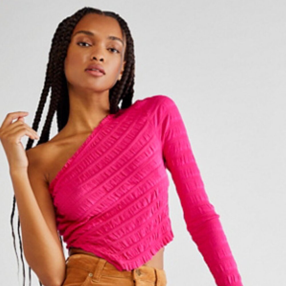 Free People Jasmine One-Shoulder Top, Pink Star - Size Medium